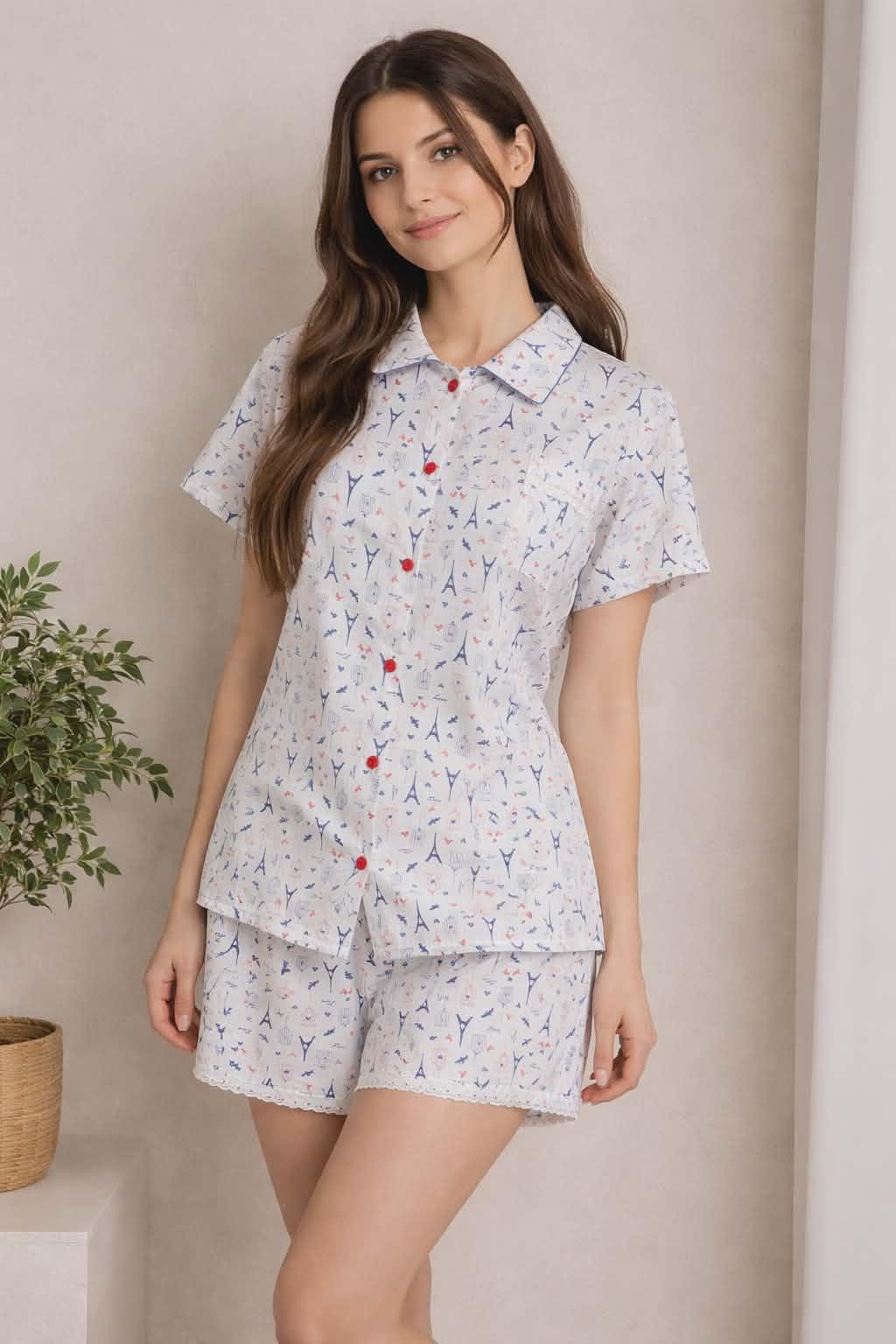 Pyjama short finition broderie anglaise