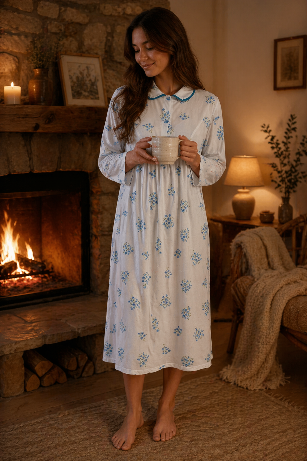 Chemise de nuit finette Bleue