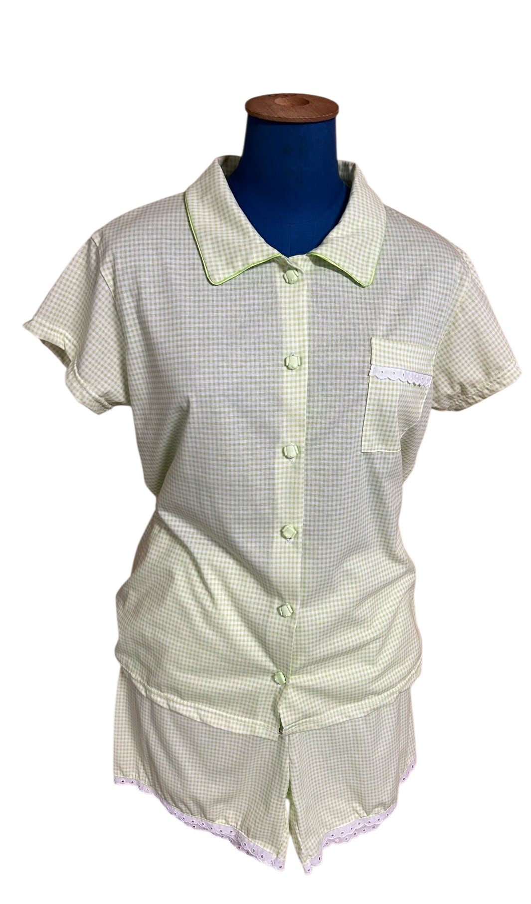 Pyjama short vichy anis