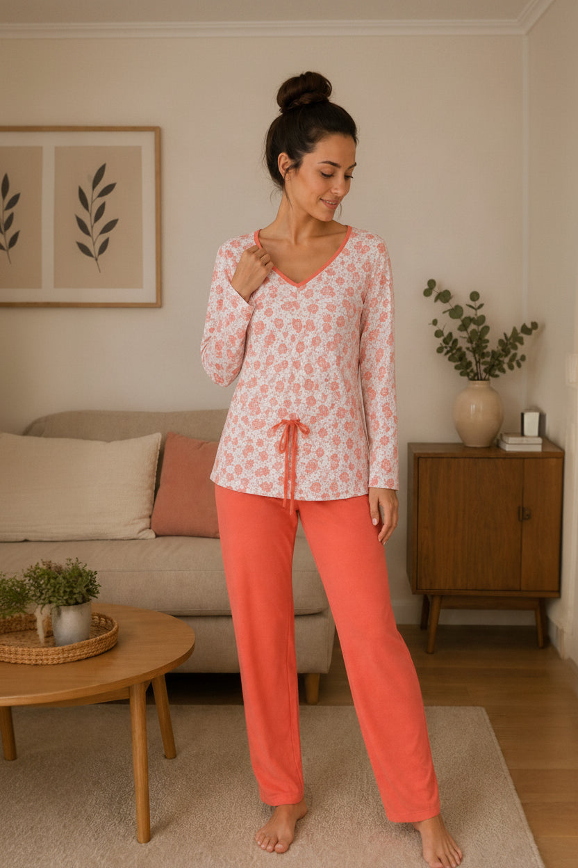 Pyjama corail à coulisse