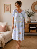 Chemise de nuit fleurs & rayures