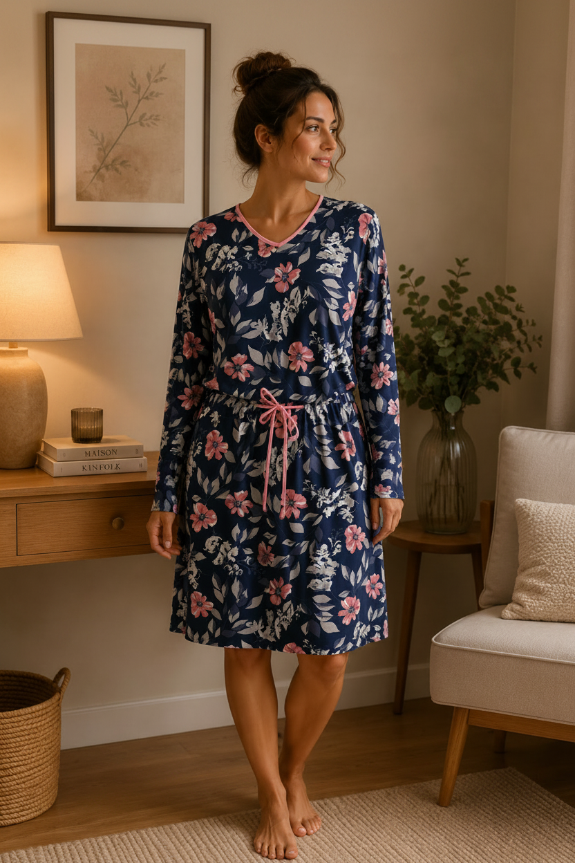 Chemise de nuit Floral à coulisse