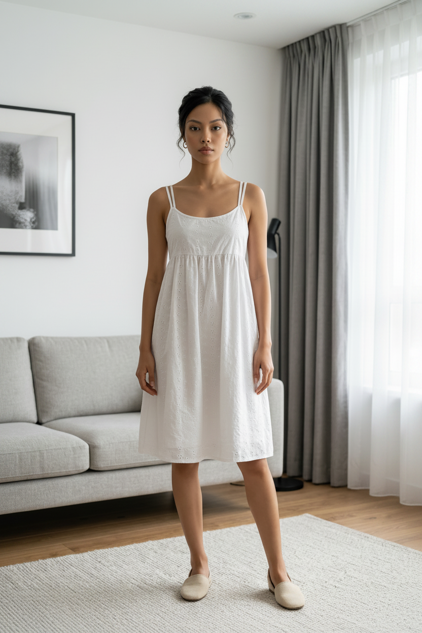 Liquette Double bretelles broderie anglaise